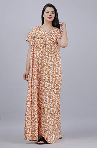 FF-GCEINPXH-Pure Cotton Printed Nighty for Women – Brown