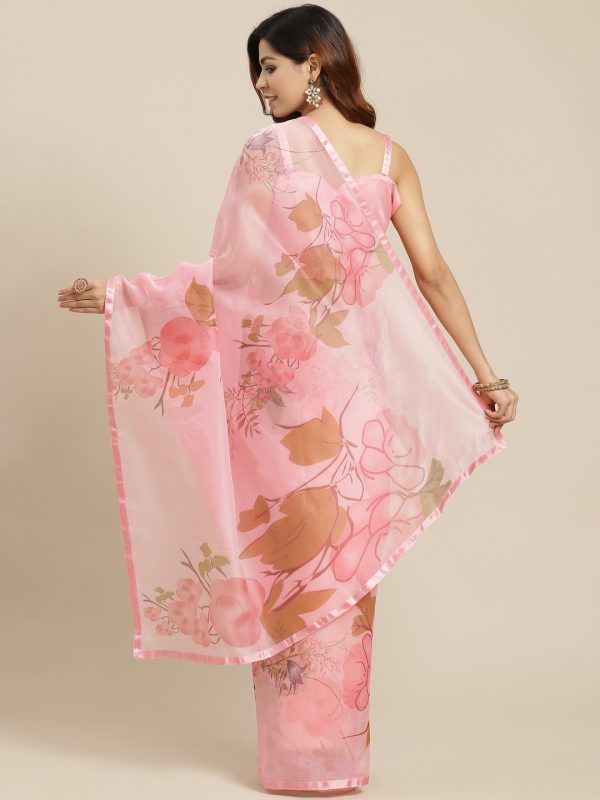 FF-ZFD6GVM7-Floral Print, Digital Print, Printed Fashion Organza Saree (Pink)