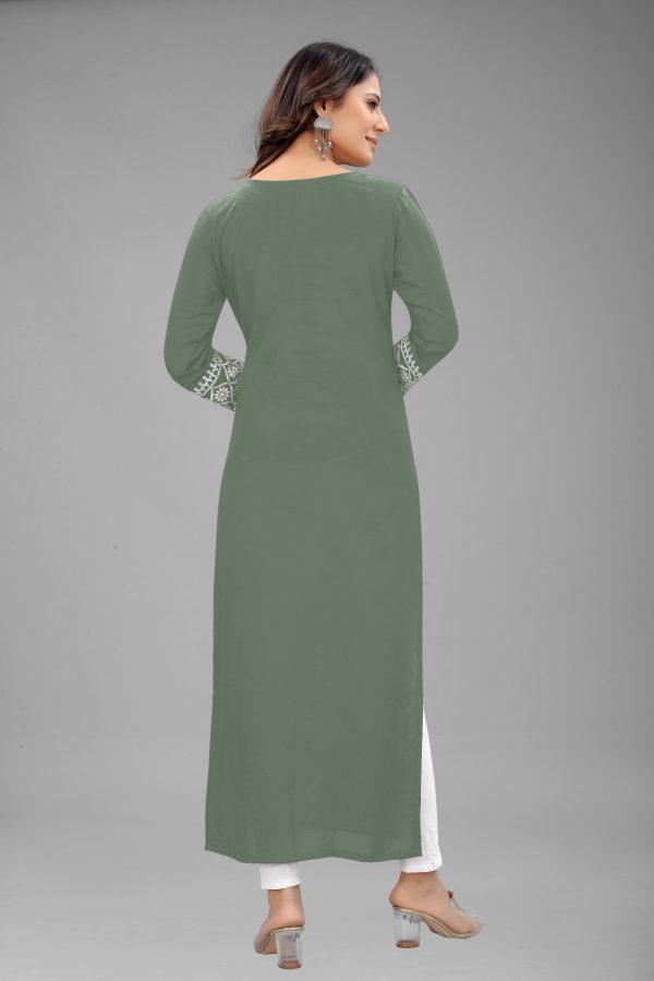 FF-PX7LUYMV-Women Embroidered Cotton Rayon Blend Straight Kurta (Light Green)