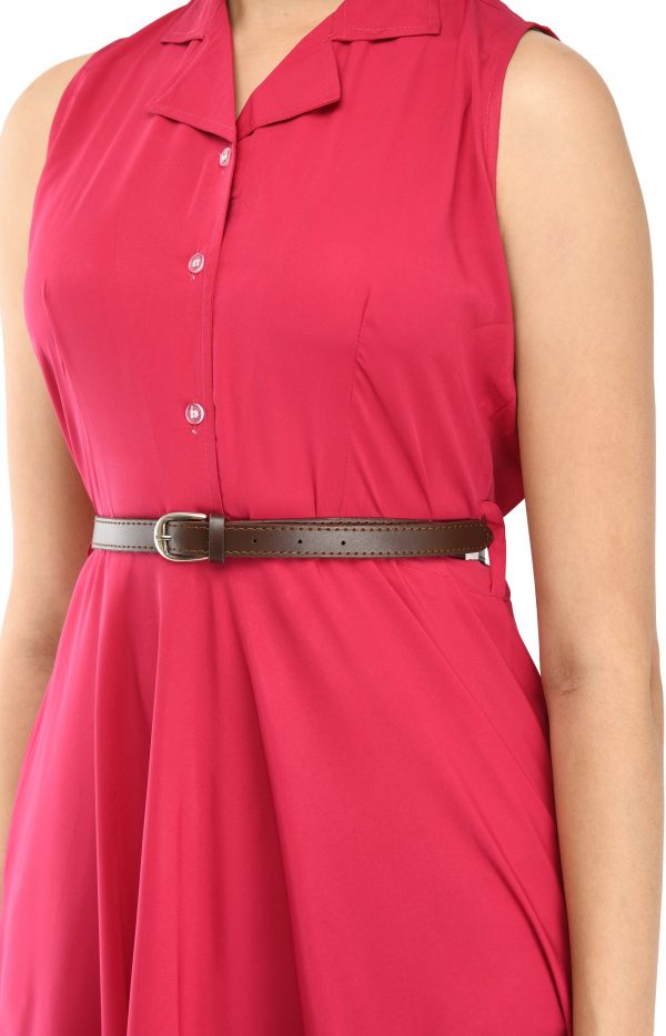 FF-UJUE01R3-Women Fit and Flare Pink Dress With Mask