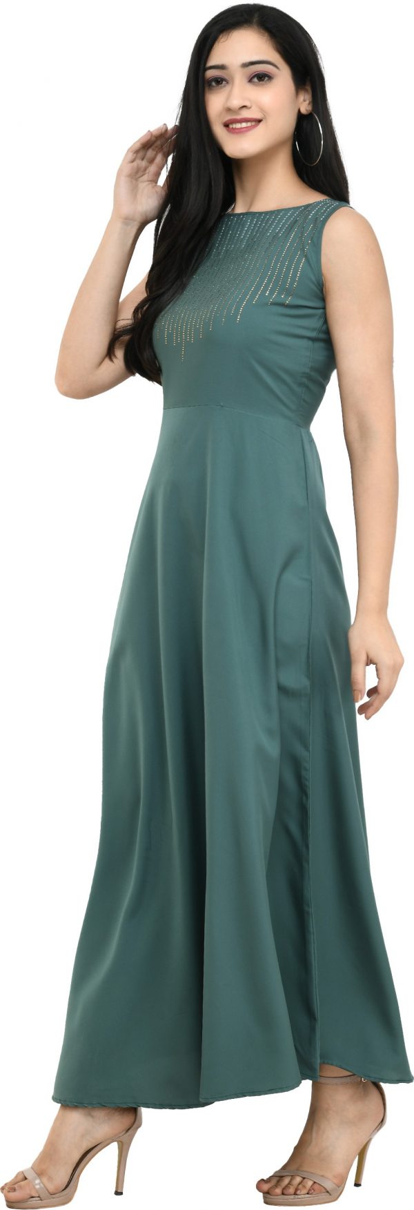 FF-ELSNRLWT-Women Maxi Dark Green Dress