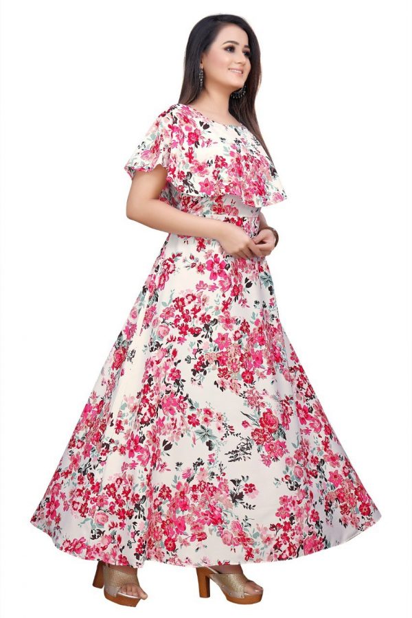 FF-WZIB4BLG-Crepe Blend Stitched Flared/A-line Gown (Pink, White)