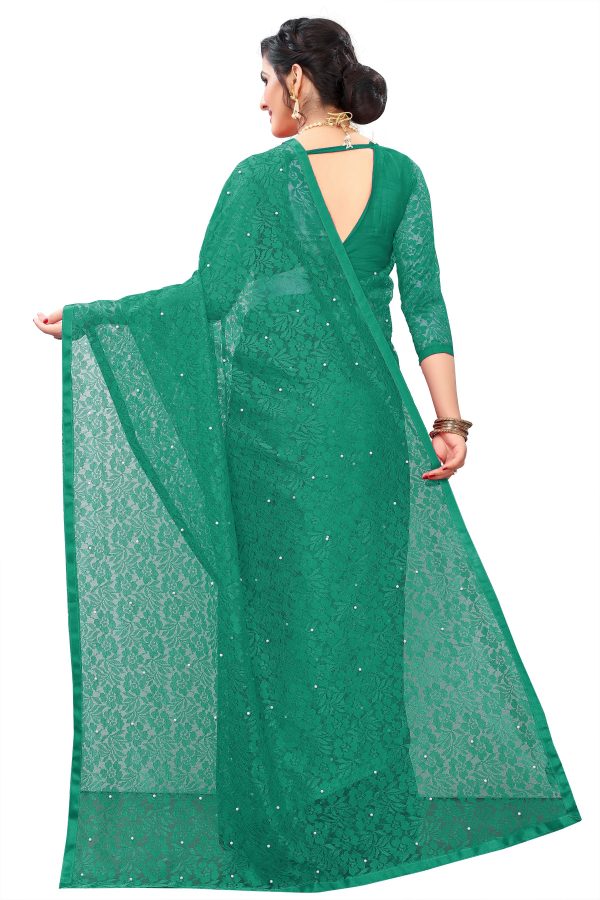 FF-UOO5LDNE-Embellished Bollywood Net, Brasso Saree (Dark Green)