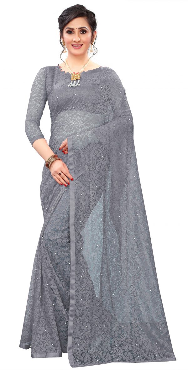 FF-AX6UYML5-Embellished Bollywood Net, Brasso Saree (Grey)