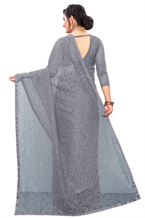 FF-AX6UYML5-Embellished Bollywood Net, Brasso Saree (Grey)