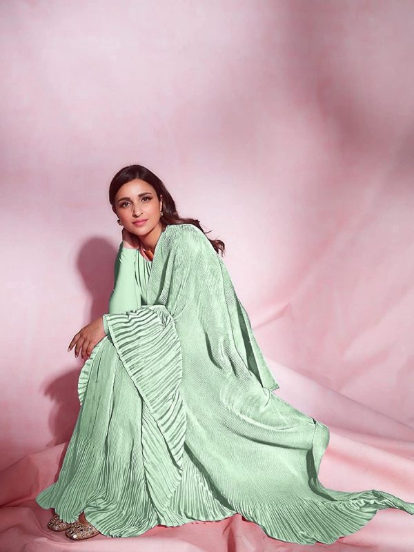 FF-AMQ9GBFP-Embellished Fashion Silk Blend Saree (Light Green)