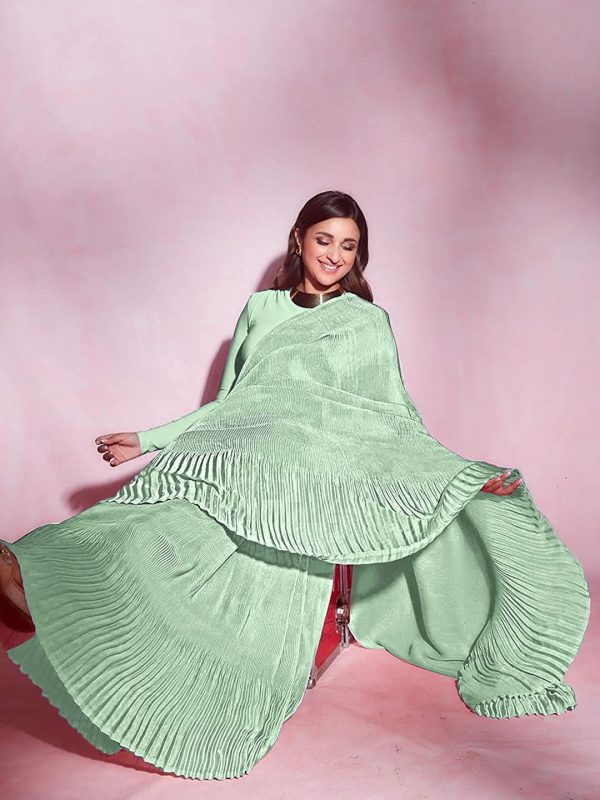 FF-AMQ9GBFP-Embellished Fashion Silk Blend Saree (Light Green)