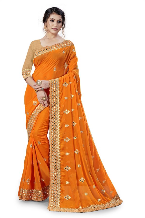 FF-OFPRM13O-Embroidered Bollywood Georgette, Georgette Saree (Mustard)
