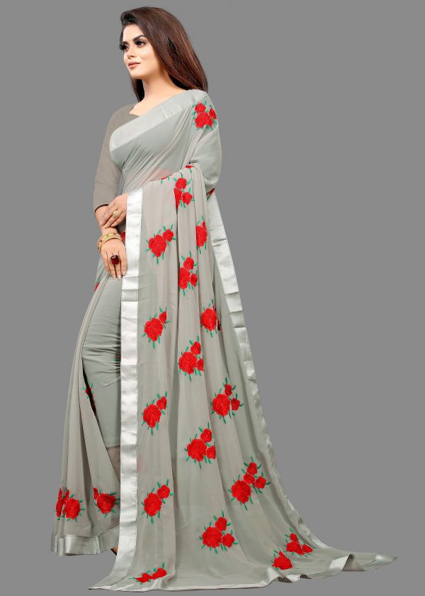 FF-CKJDVSZX-Embroidered Bollywood Georgette Saree (Grey)