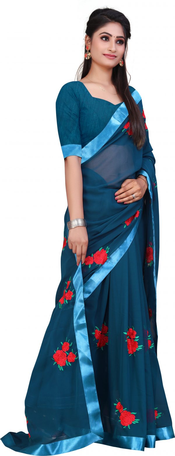 FF-ANTHPMZM-Embroidered Bollywood Georgette Saree (Light Blue, Red)