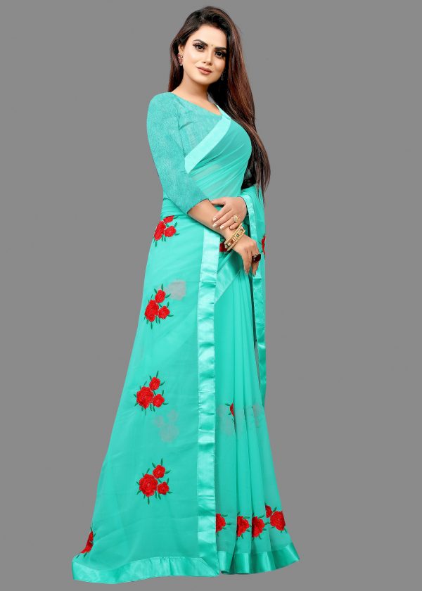 FF-C7QNIAZB-Embroidered Bollywood Georgette Saree (Light Green)