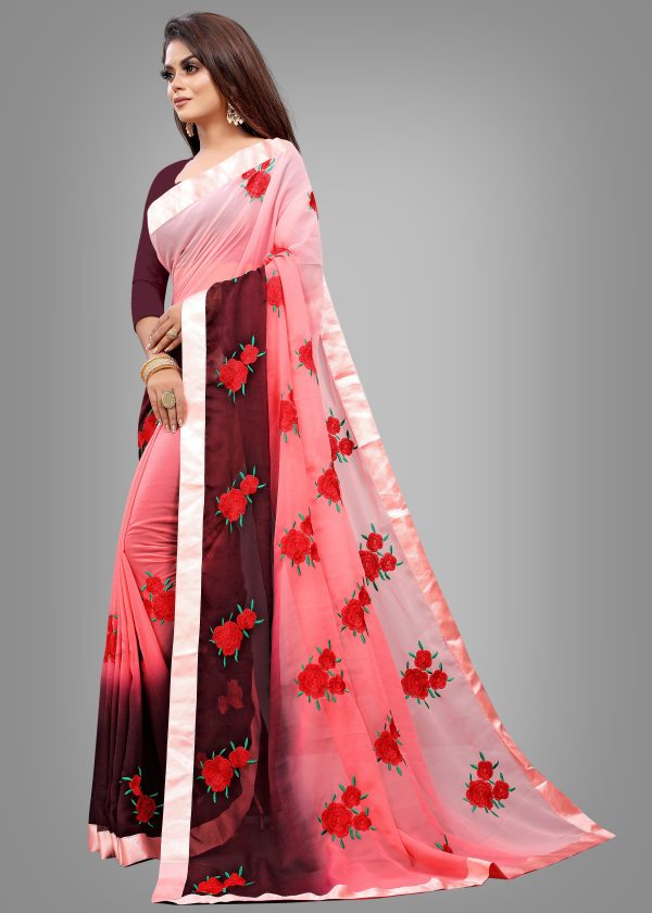 FF-XAYCJ4KD-Embroidered Bollywood Georgette Saree (Pink, Purple)