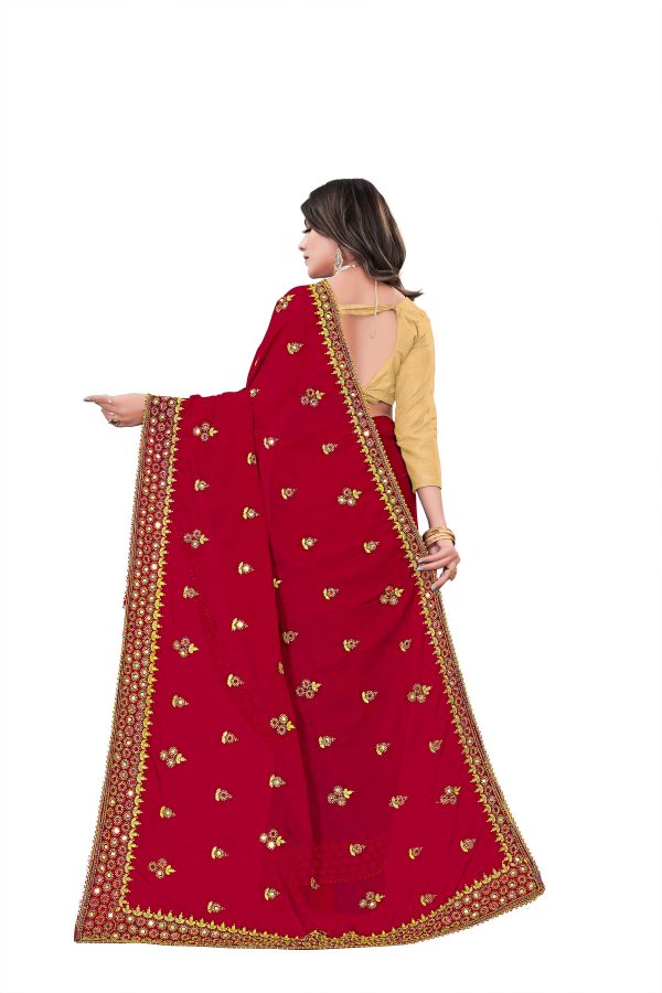 FF-DIEFQUW4-Embroidered Bollywood Georgette Saree (Red)