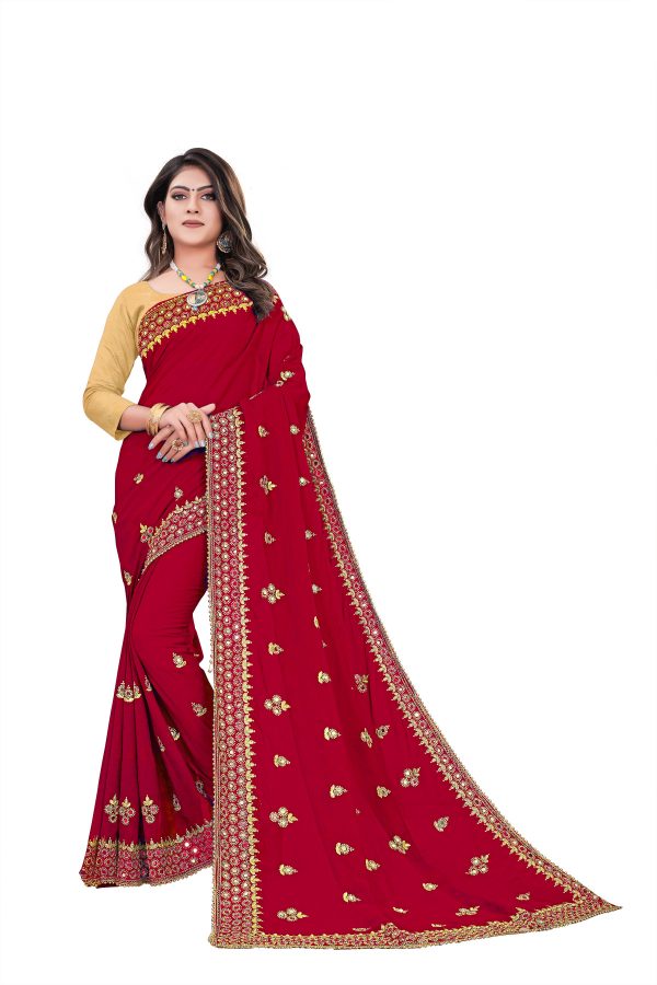 FF-DIEFQUW4-Embroidered Bollywood Georgette Saree (Red)