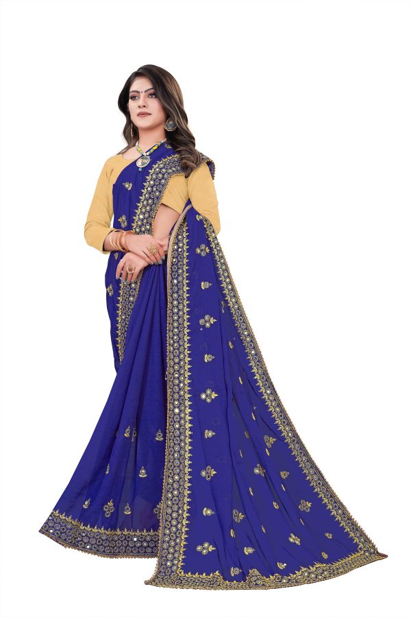 FF-CIHM6LB3-Embroidered Bollywood Georgette Saree (Blue)