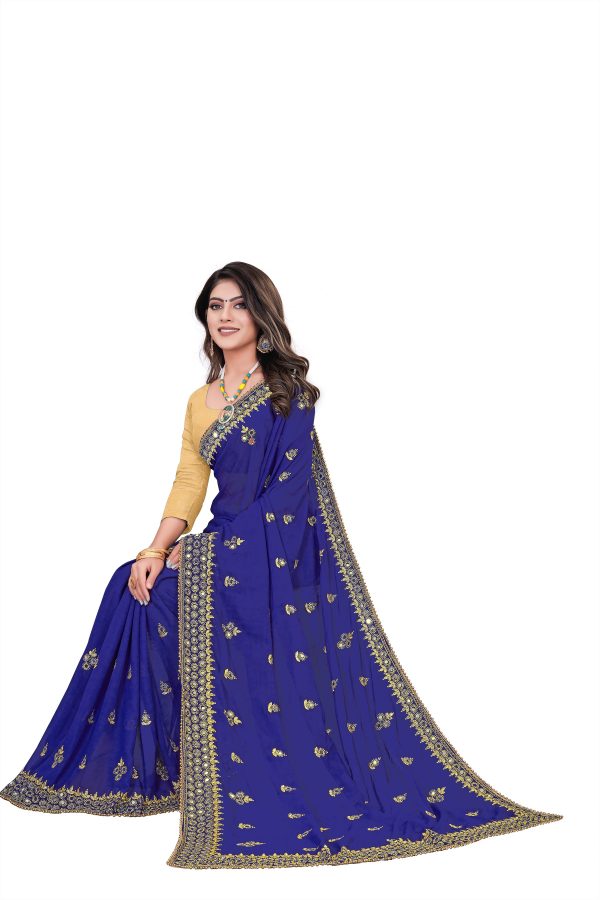 FF-CIHM6LB3-Embroidered Bollywood Georgette Saree (Blue)