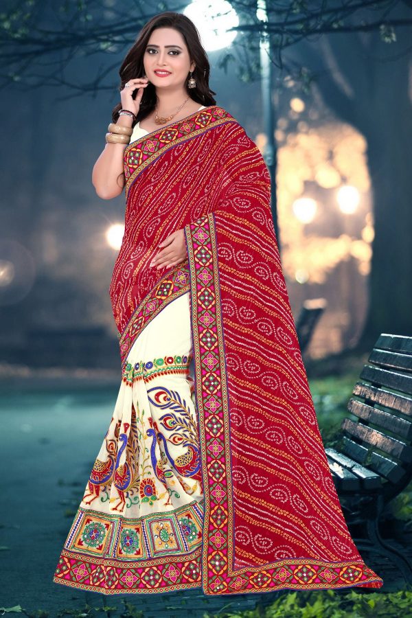 FF-L8ZTB5A6-Embroidered, Dyed Bandhej Georgette Saree (Multicolor)