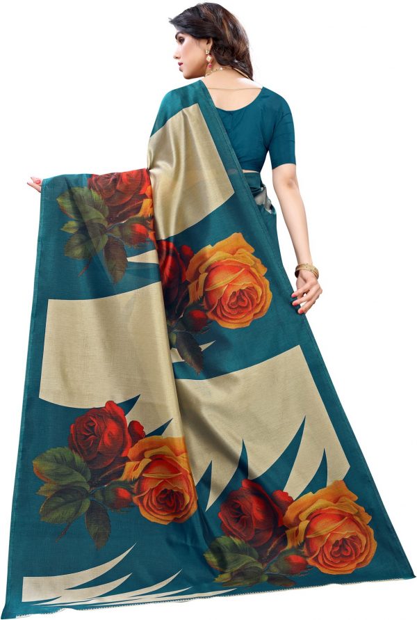 FF-NFVNZVOT-Floral Print, Printed Kanjivaram Cotton Silk Saree (Blue)