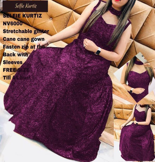 FF-VSEX8H7B-Poly Silk Stitched Anarkali Gown (Purple)