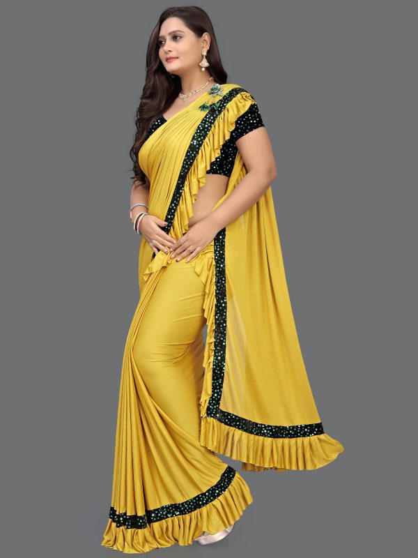 FF-HAX4YV9D-Solid Bollywood Silk Blend Saree (Mustard)
