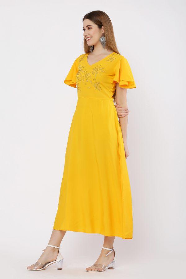 FF-0XMDESZ7-Women Gown Yellow Dress