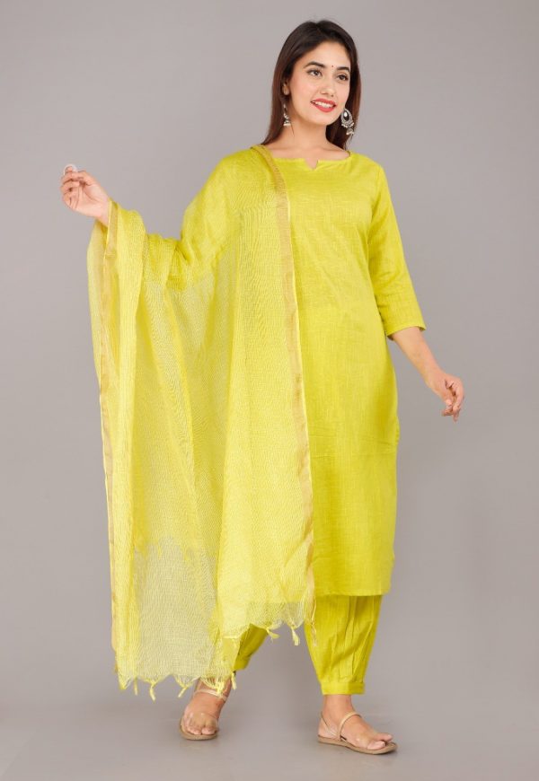 FF-CLOK1HGG-Women Kurta, Dhoti Pant & Dupatta Set Cotton Crepe Blend