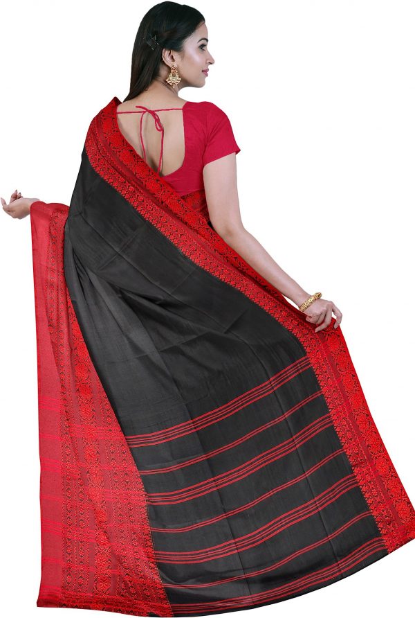 FF-FULYEJKC-Woven Tant Handloom Cotton Blend Saree (Black, Red)