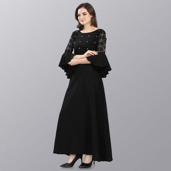 FF-NEPDO8FL-Women Maxi Black Dress
