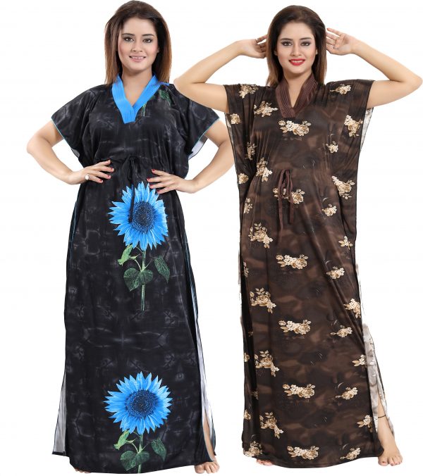 FF-H0WVP4MD-Pack of 2 Women Nighty with Robe (Brown)