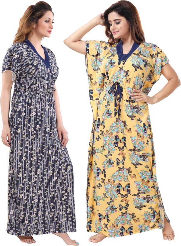 FF-AH6PVKEM-Pack of 2 Women Nighty with Robe (Multicolor)