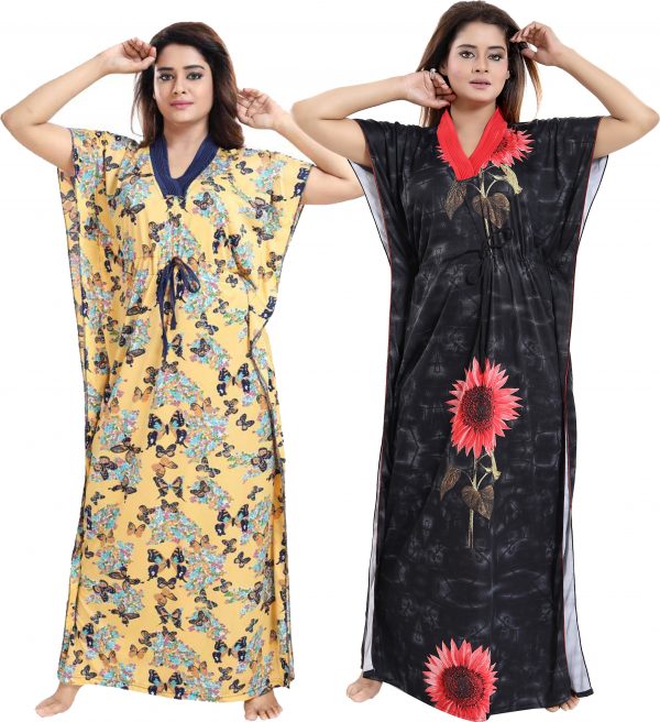 FF-BSY8EGPU-Pack of 2 Women Nighty with Robe (Multicolor)