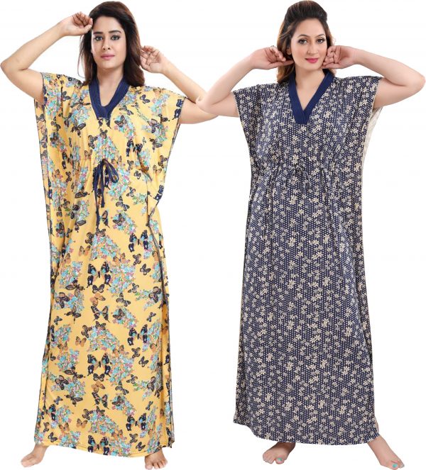 FF-AH6PVKEM-Pack of 2 Women Nighty with Robe (Multicolor)