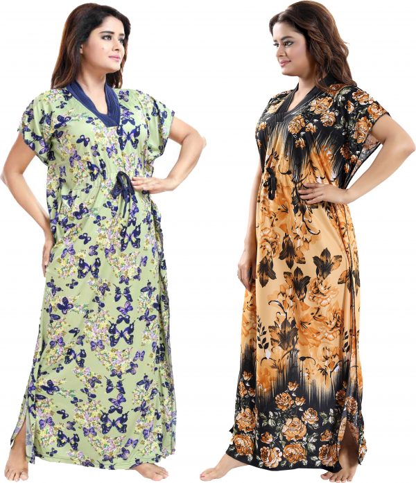 FF-9NUJMYQO-Pack of 2 Women Nighty with Robe (Multicolor)